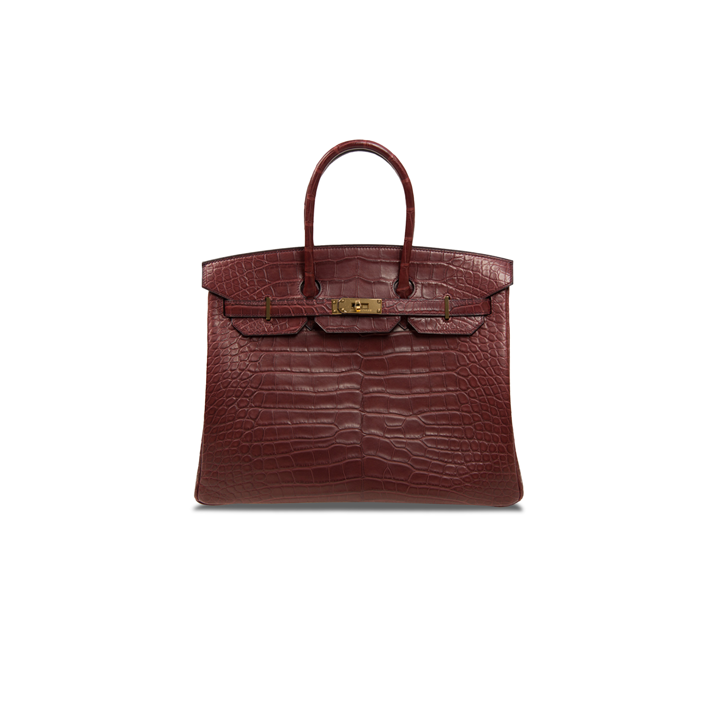 H**mes master birkin 35 matt crocodile leather bordeaux red gold buckle h041367ck3j (35*28*18cm)